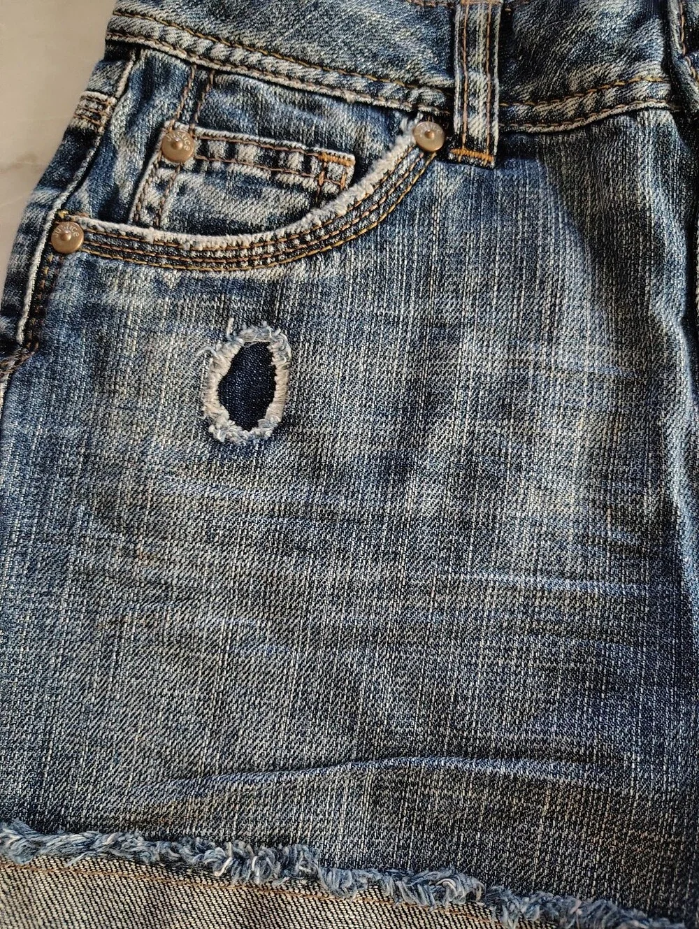 Justice 100% Cotton Distressed Detail Blue Denim Cuffed Jean Shorts Size 14 Girl